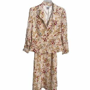 Spiegel Floral 100% Silk Spaghetti Strap Midi Dress with Jacket Women's
